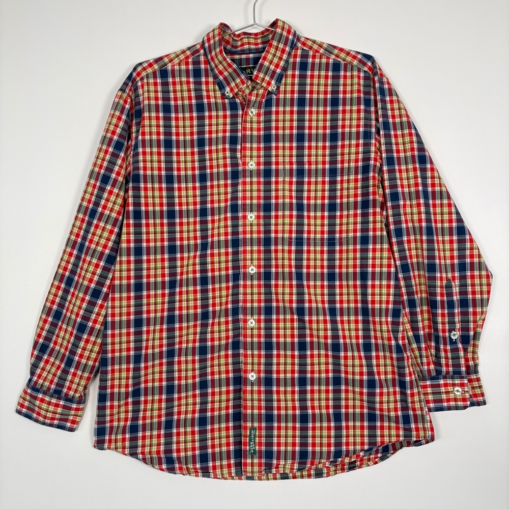 Orvis Mens Button Down Shirt XL Multi Color Plaid Heritage Wash Long Sleeve